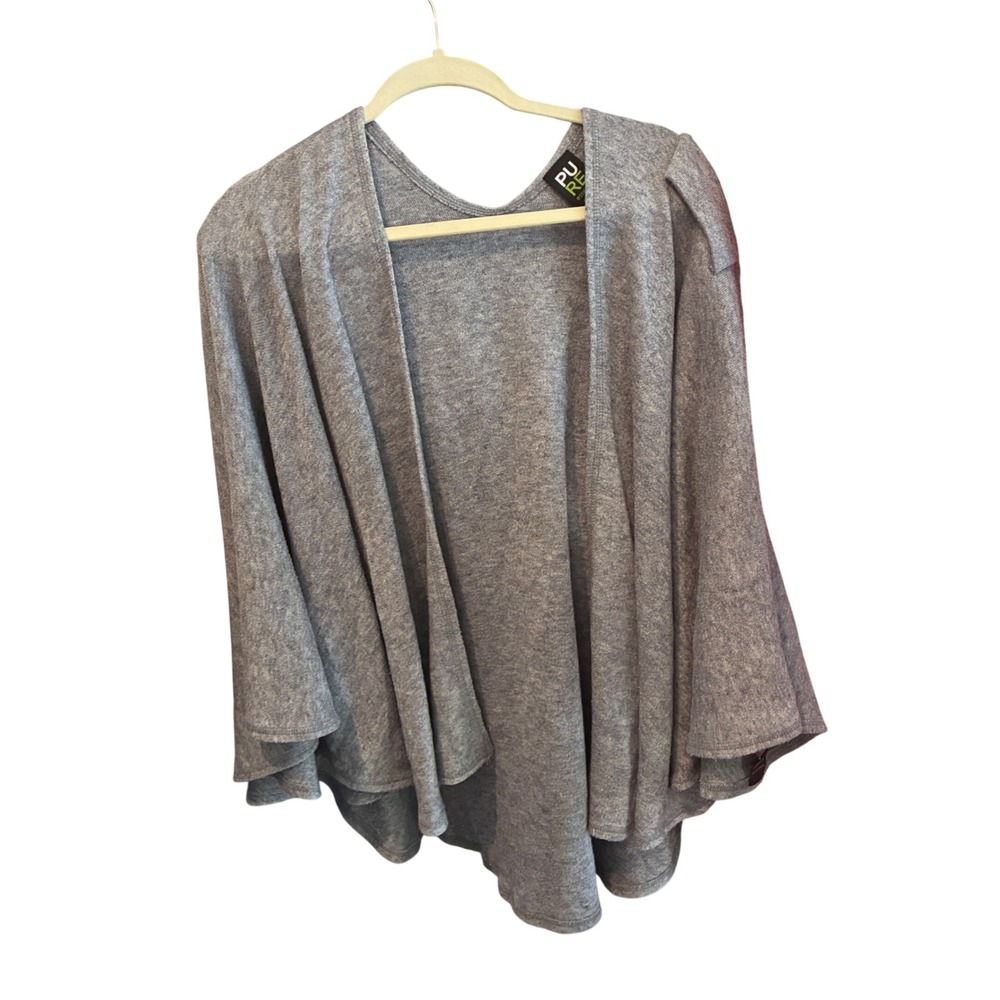 Pure Essence Cardigan Women M/L Grey Open Front Bell Sleeve Scandi Lagenlook